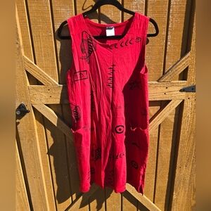 Red Sleeveless Dress with Black Fish Print